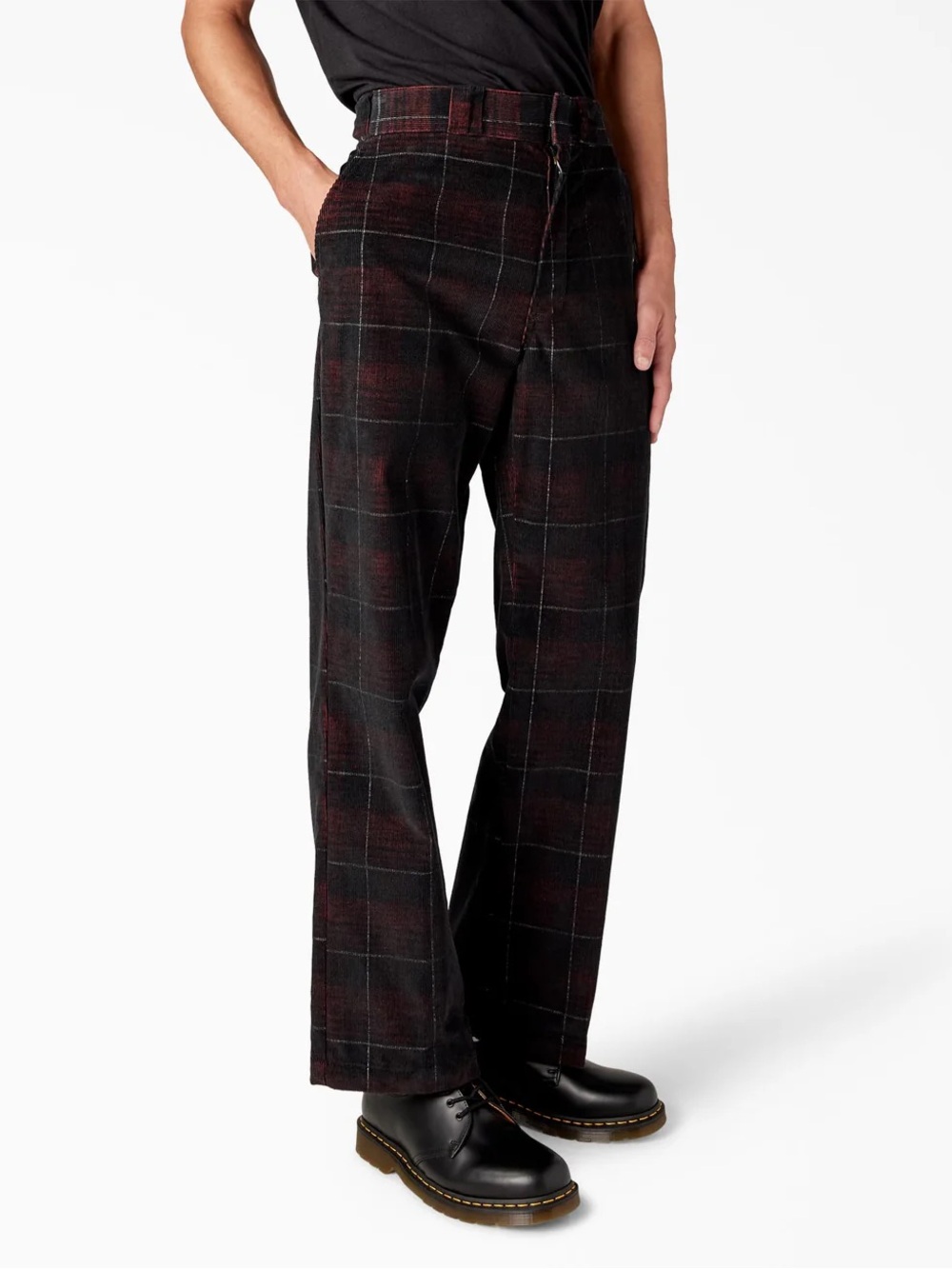 Dickies Black and Burgundy Plaid Straight-Leg Chinos